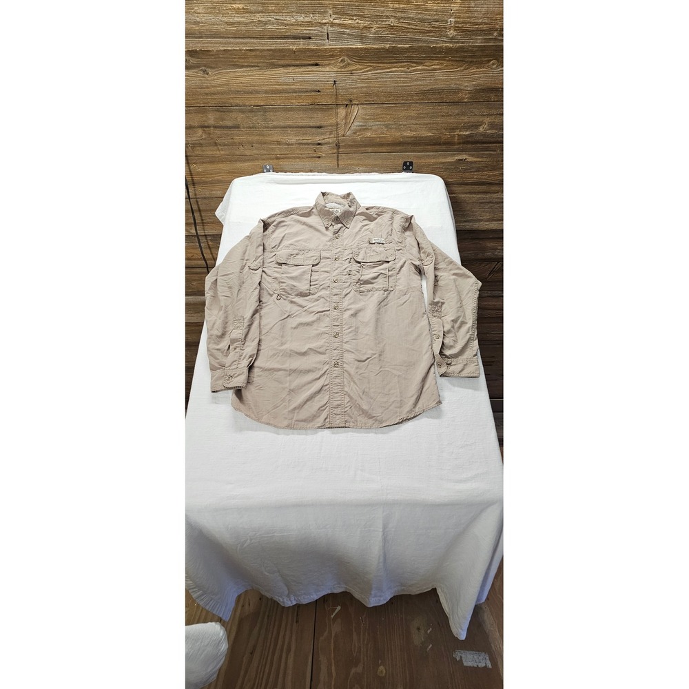 Magellan Sportswear Mens Med Tan Long Sleeve Fishing Shirt Ventilated Mesh Lined